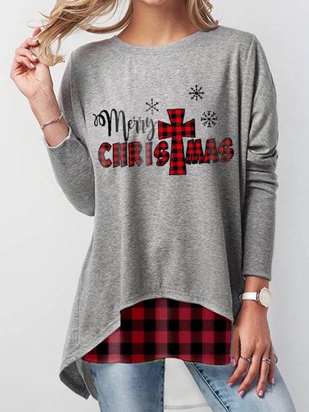 

Ladies Red Plaid Merry Christmas Print Top, Gray, Hoodies&Sweatshirts
