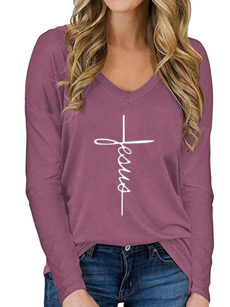 

Long Sleeve Casual Letter Shirts & Tops, Red, T-Shirts