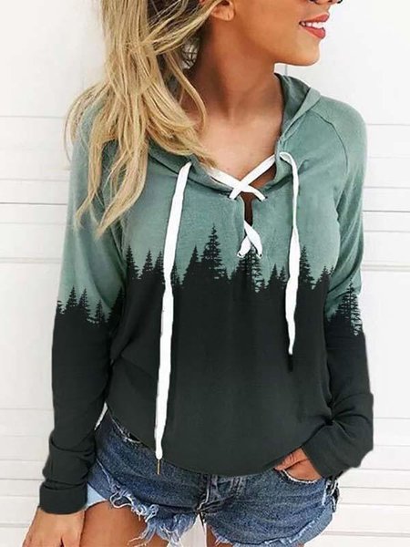 Long Sleeve Casual Sweatshirt, Green, Sweatshirts & Hoodies