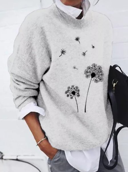 

Casual Long Sleeve Plants Acrylic Sweater, White, Sweaters