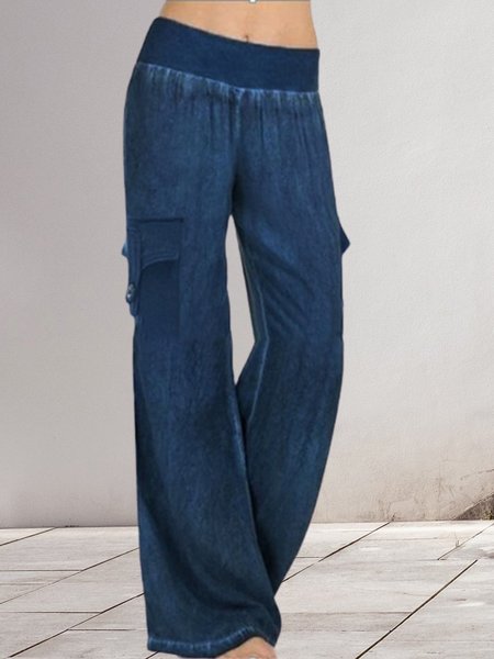 

Casual Elastic Waist Wide-leg Jeans Denim Trousers Overalls, Dark_blue, Pants