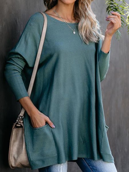 

Blue Round Neck Casual Solid Sweatshirt, Hoodies&Sweatshirts