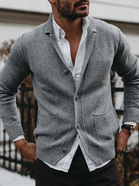 

Gray Pockets Plain Vintage Sweater, Men's Sweater