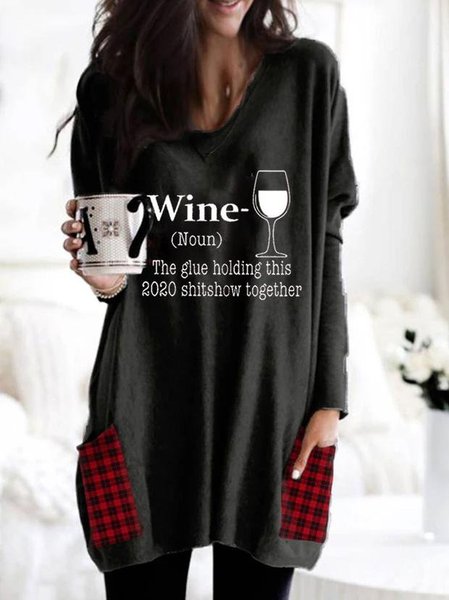 

WINE Plaid Pocket T-shirt, Gray, Hoodies&Sweatshirts