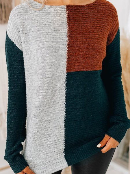 

Blue Color-Block Long Sleeve Sweater, Sweaters