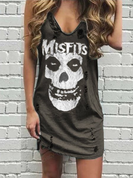 

Casual V Neck Cotton Knitting Dress, Gray, Summer Dresses