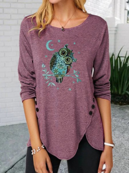 

Casual Long Sleeve Round Neck Plus Size Tops, Red, Blouses & Shirts