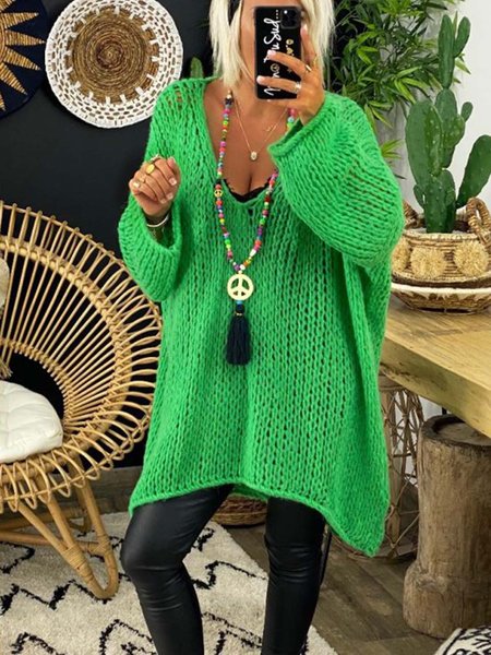 

Green V Neck Long Sleeve Casual Sweater, Sweaters