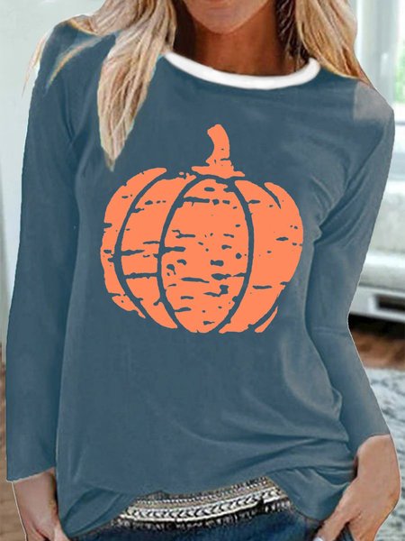 

Plus Size Long Sleeve Cotton-Blend Letter Shirts & Tops, Deep blue, Tops