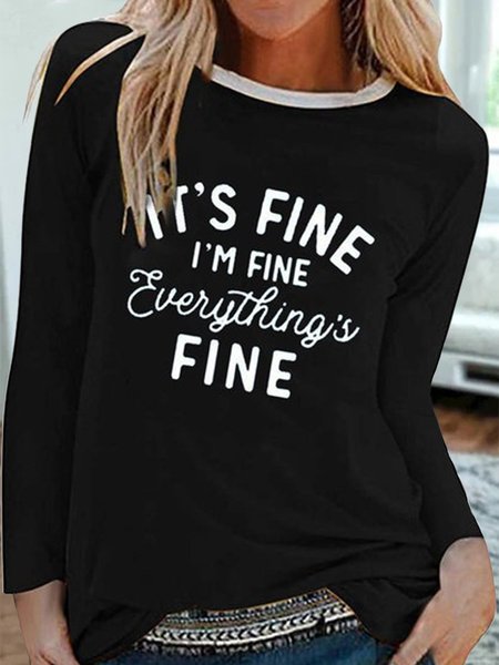 

Plus Size Cotton-Blend Casual Long Sleeve Shirts & Tops, Black, T-Shirts