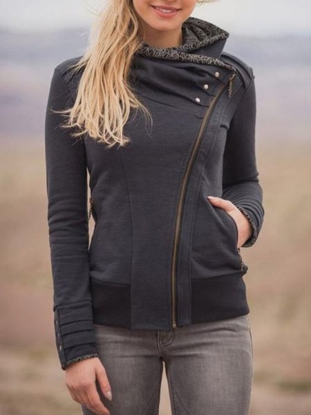 

Black Long Sleeve Cotton Zipper Hoodie Sweatshirt, Hoodies&Sweatshirts