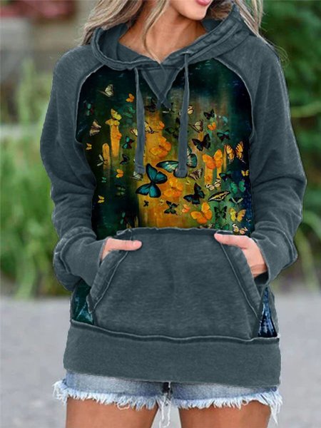 

Deep Gray Floral-Print Animal Long Sleeve Casual Sweatshirt, Hoodies&Sweatshirts