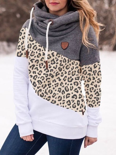 

White Casual Leopard Printed Long Sleeve Sweatshirt, Hoodies&Sweatshirts