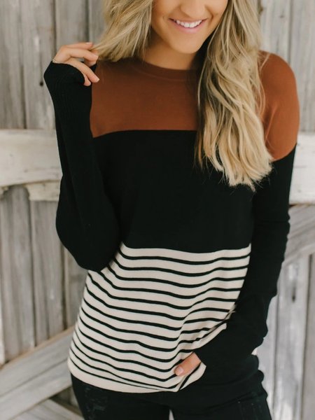 

Black Striped Color-Block Casual Sweater, Sweaters