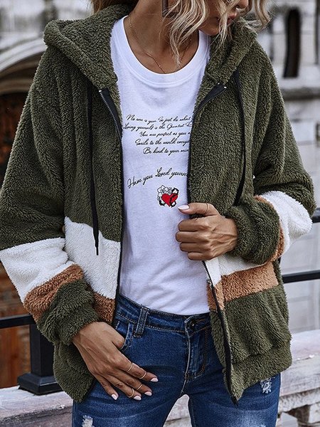 

Cotton-Blend Casual Long Sleeve Jacket, Green, Coats