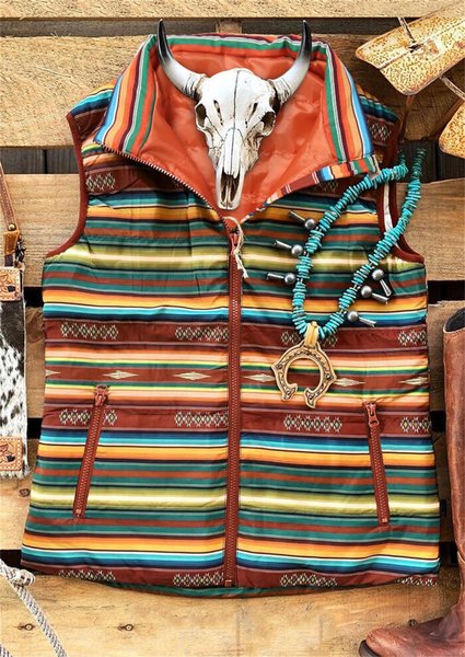 

Stand Collar Sleeveless Jacket, Multicolor, Vests & Gilets