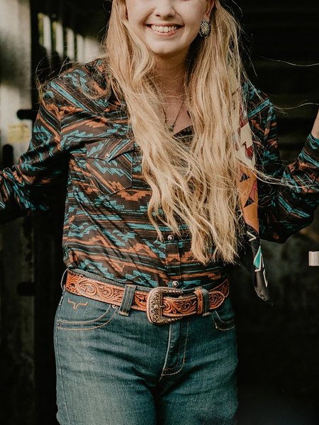 

Color Shift Boho Shirt Collar Geometric Shirts & Tops, Tops