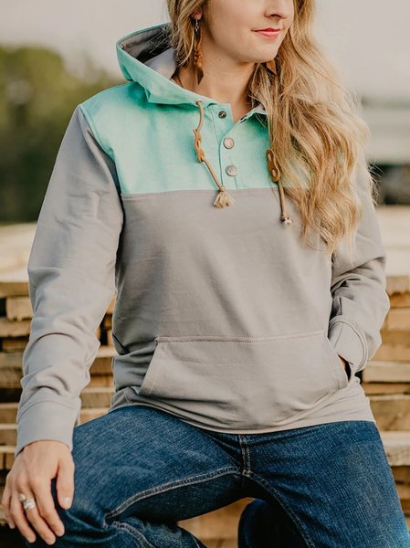 

Gray Long Sleeve Casual Paneled Sweatshirt, Hoodies&Sweatshirts