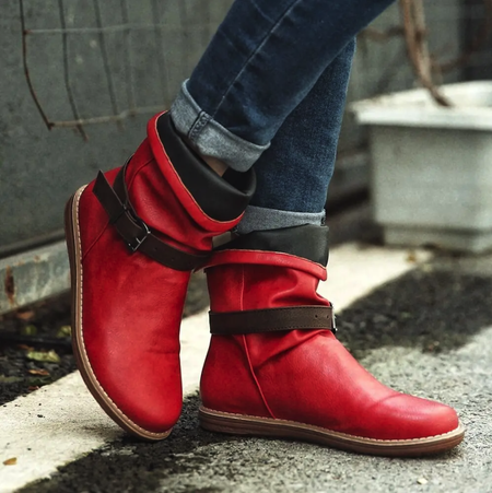 

Leather Winter Daily Boots, Red, Boots