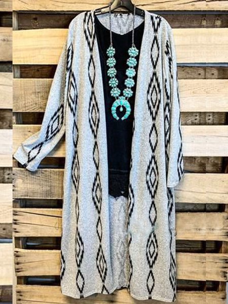 

Gray Casual Long Sleeve Shift Outerwear, Outerwear