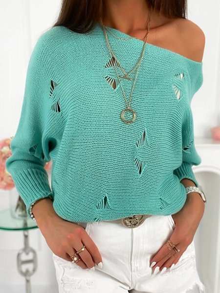 

Aqua Blue Casual Crew Neck Long Sleeve Sweater, Sweaters