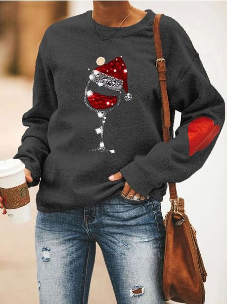 

Christmas Wine Glass Print Heart Sweatshirt, Black, Hoodies&Sweatshirts