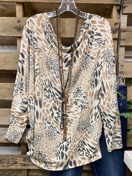 

Apricot Long Sleeve Cotton-Blend Animal Shirt & Top, Long sleeve tops