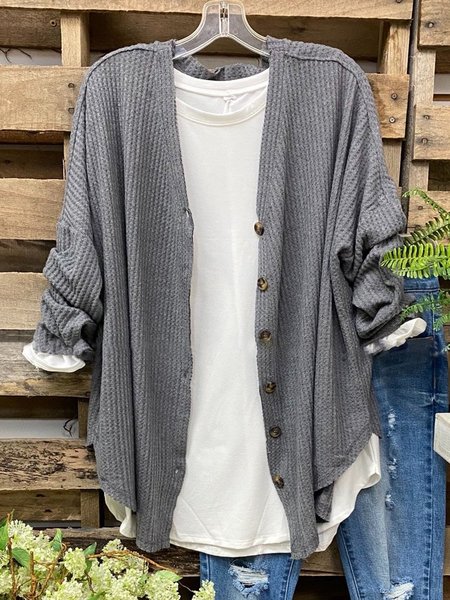 

Gray Cotton-Blend Long Sleeve Cardigan, Cardigans