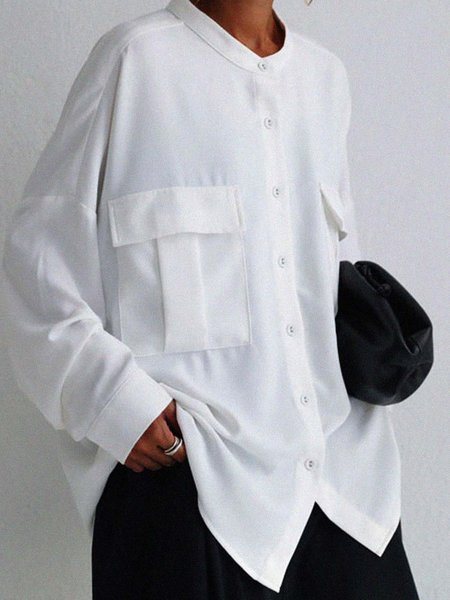 

Plain Long Sleeve Blouse, White, Tops