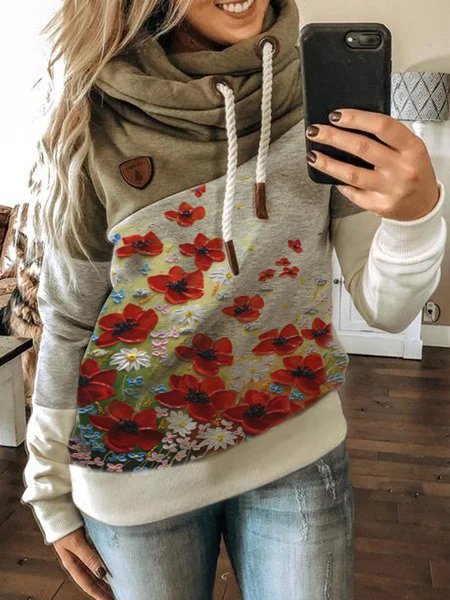 

Long Sleeve Floral Floral-Print Casual Sweatshirt, Khaki, Hoodies&Sweatshirts