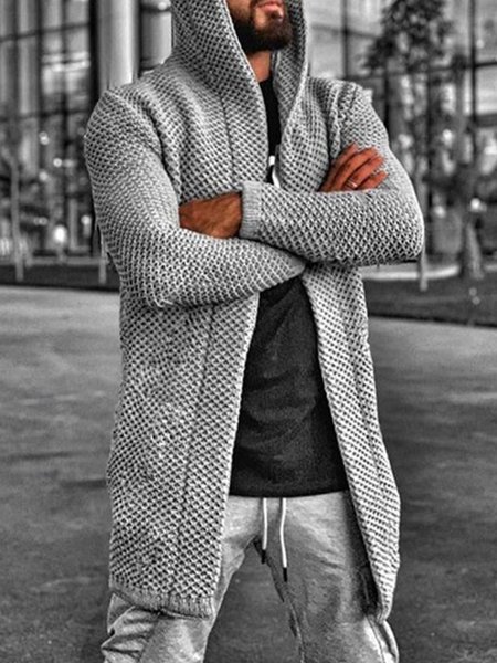 

Gray Hoodie Casual Cotton-Blend Sweater, Men's Clothing
