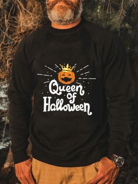 

Casual Crew Neck Halloween Printed Men's Fashion Sweatshirt, Black, Sweater