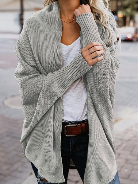 

V Neck Solid Vintage Sweater coat, Gray, Cardigans