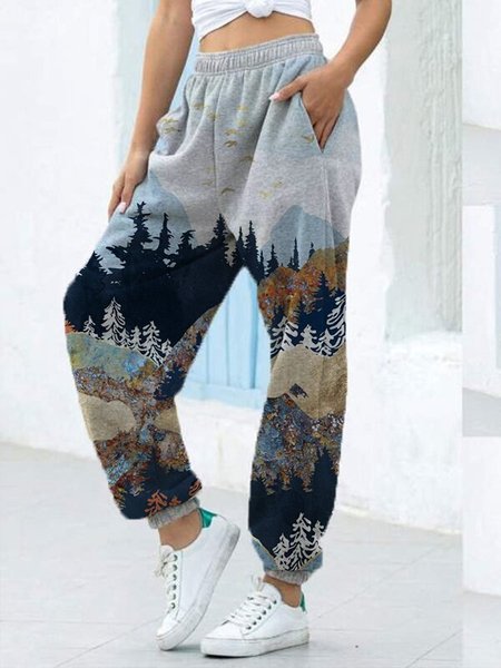 

Foresta Stampare Casuale Pantaloni Della Tuta, Bianco, Pants