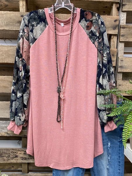 

Pink Crew Neck Printed Long Sleeve Shirts & Tops, Blouses