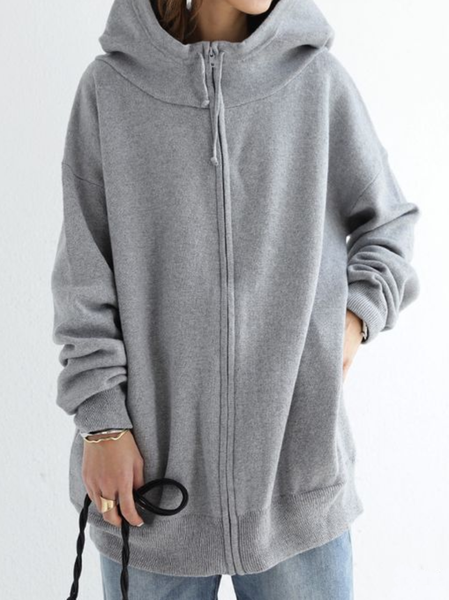 

Plus size Casual Long Sleeve Hoodie Outerwear, Gray, Hoodies&Sweatshirts