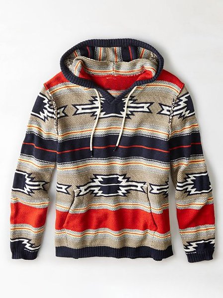 

Men's Red Knitted Hoodie Casual Tribal Sweater, Hoodies&Sweatshirts