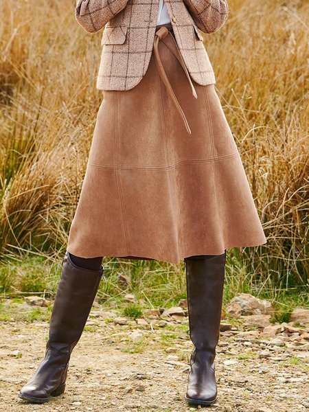 

Khaki Suede Vintage Casual A-Line Skirts, Skirts