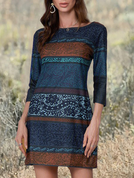 

Green Round Neck Long Sleeve Floral Printed plus size Knitting Dress, Dresses