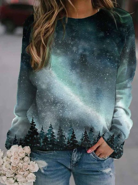 

Donna Settentrionale Luci Cima dell'albero Stampare Felpa, Verde, Hoodies & Sweatshirts