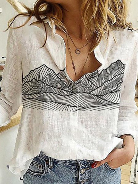 

Women Mountain Print Shirt, White, Auto-clearance