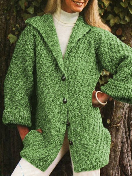 

Knit Button up Coat with Pocket Long Sleeve Shawl Collar Winter Coats For Women, Green, Sweaters