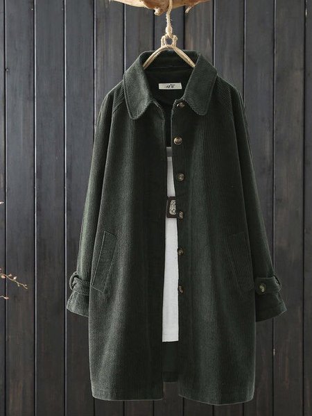 

V Neck Vintage Fleece Coat, Green, Coats