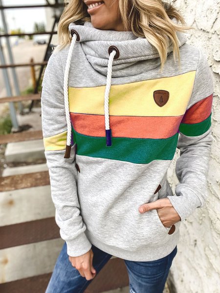 

Casuale Patchwork Colore-block Felpa Grigio Chiaro Misto Cotone, Hoodies & Sweatshirts