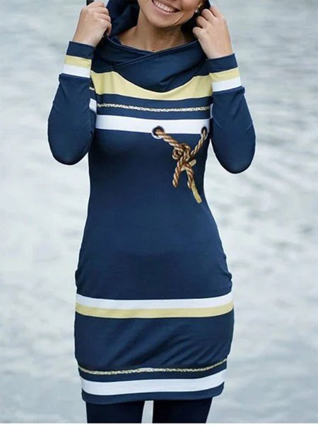 

Large size Hoodie Cotton-Blend Printed Long Sleeve Dresses, Blue, Dresses