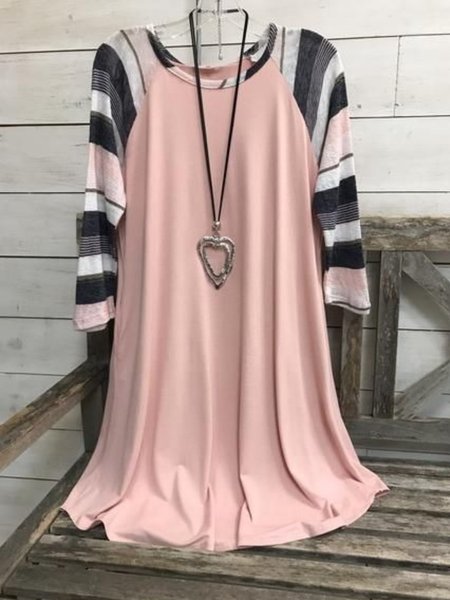 

Casual Long Sleeve Round Neck Plus Size Tops, Pink, Blouses & Shirts