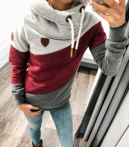 

Grigio-Rosso Maniche Lunghe Felpa con Cappuccio Dritto Felpa, Hoodies & Sweatshirts