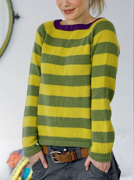 

Stripes Crew Neck Long Sleeve Sweater, Yellow, Sweaters