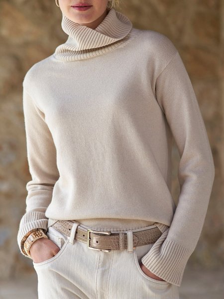 

Beige Dolcevita Casuale Semplice E Confortevole Maglione, Sweater