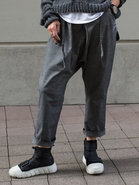 

Deep Gray Shift Cotton Vintage Drawstring Pants, Pants